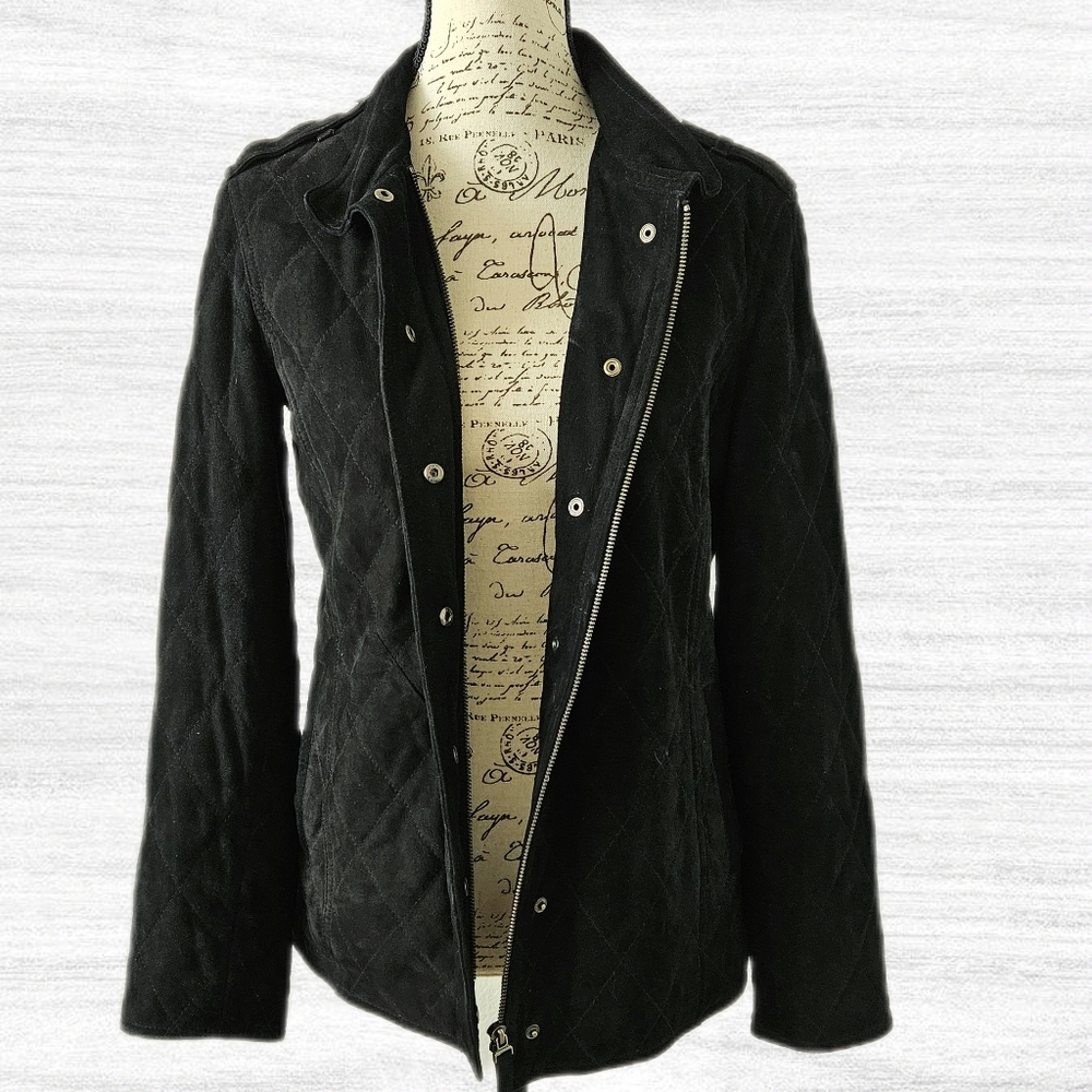 Quilted Leather Black Jacket, House of Carrington - Size M - Picture 3 of 6